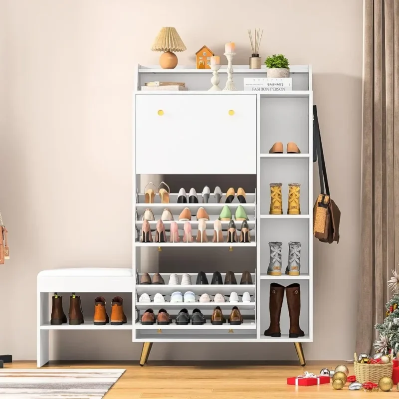 Modern Entryway Shoe Cabinet with Bench Seat and Storage Drawers for Hallway Organization - Image 3