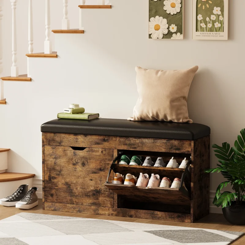 Modern Storage Entryway Bench with Lift Top and Padded Cushion for Hallway Organization - Image 2