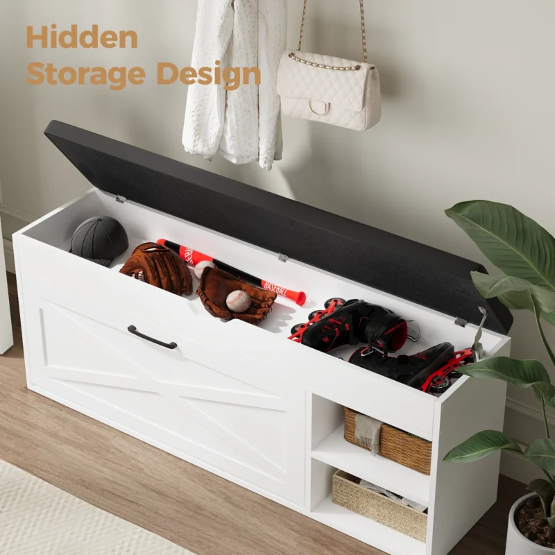 Modern 3-Compartment Entryway Shoe Bench with Flip Drawer for Hallway - Image 4