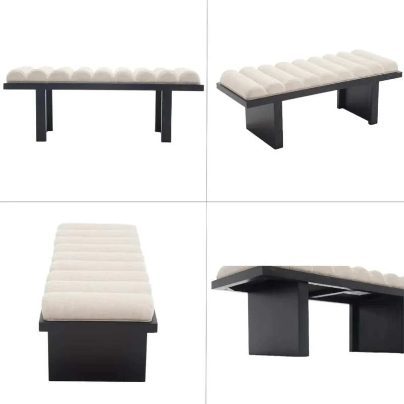 Modern Upholstered Entryway Bench with Cylindrical Cushion for Bedroom and Hallway - Image 3