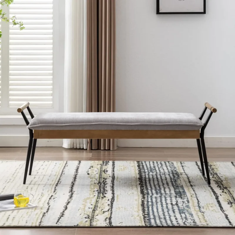Modern Upholstered Chenille Entryway Bench with Arms for Bedroom and Living Room - Image 6