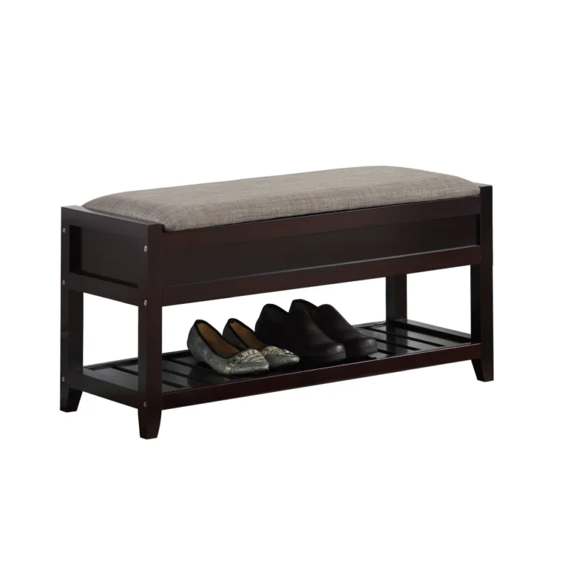 Modern Wooden Entryway Bench with Shoe Storage and Cushioned Seating - Image 3