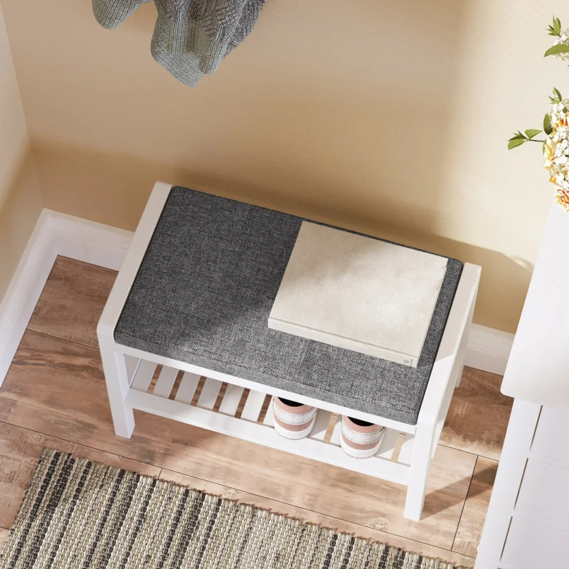 Modern Bamboo Entryway Bench with Cushioned Seat and Shoe Storage Shelf - Image 3
