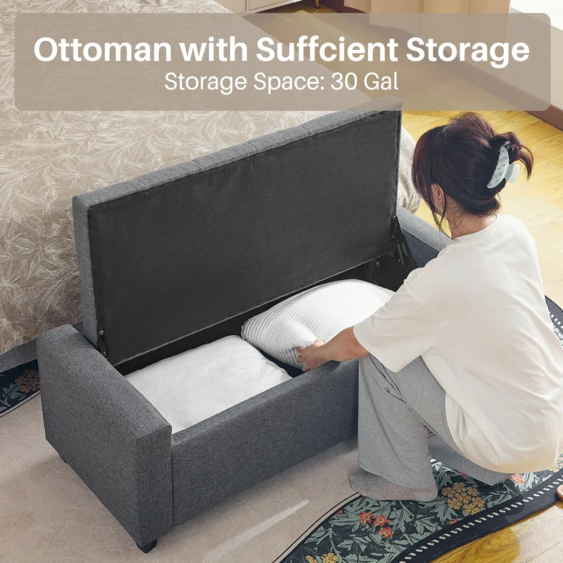 Modern Upholstered Storage Ottoman Bench with Folding Design for Living Room and Entryway - Image 5