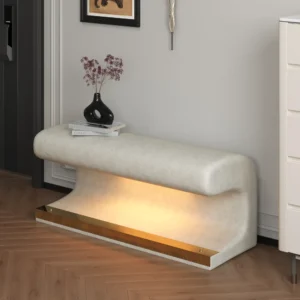 Modern Leather Entryway Bench with LED Sensor Light and Storage