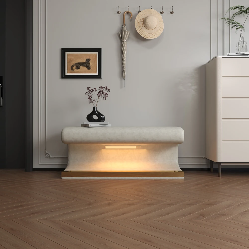 Versatile storage bench with LED lighting for modern small foyer seating