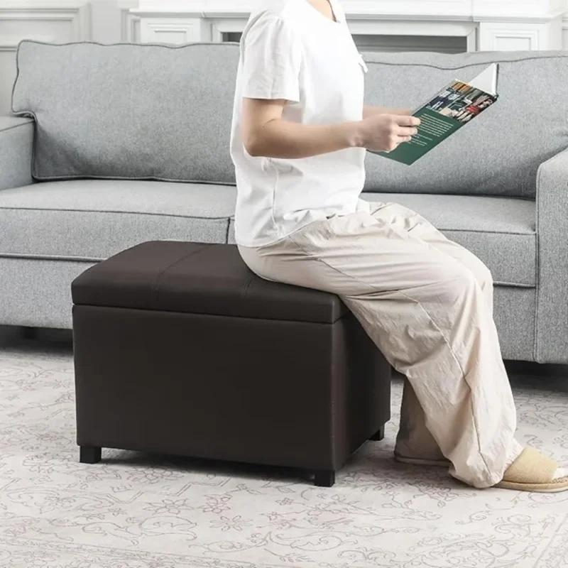 Classic Brown Leather Storage Ottoman Bench with Hidden Storage for Living Room and Entryway - Image 5