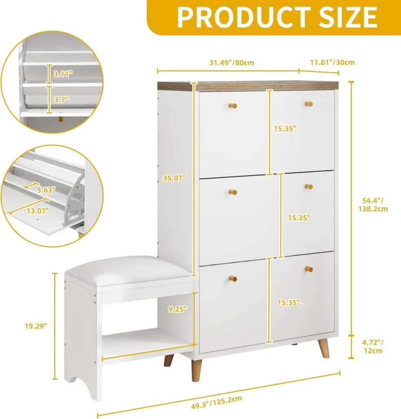 Modern Wooden Entryway Cabinet Bench with Hidden Shoe Storage for Narrow Hallways - Image 2