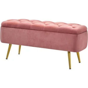 Luxurious Velvet Entryway Bench with Storage and Gold Legs for Living Room and Bedroom