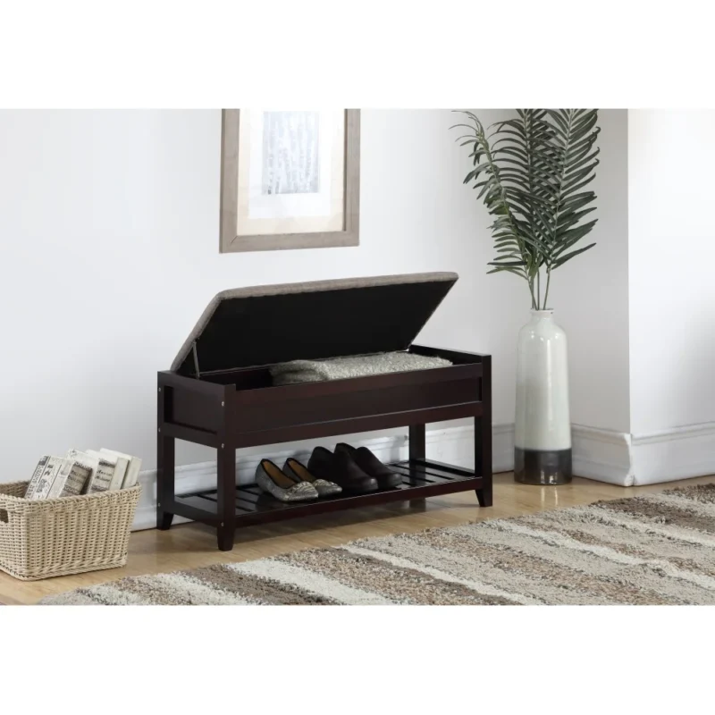 Modern Wooden Entryway Bench with Shoe Storage and Cushioned Seating - Image 2