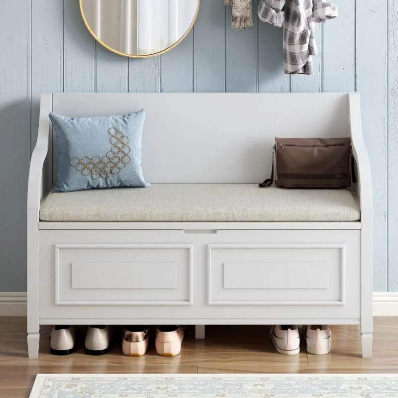 Modern Solid Pine Entryway Bench with Hidden Shoe Storage Cabinet - Image 3