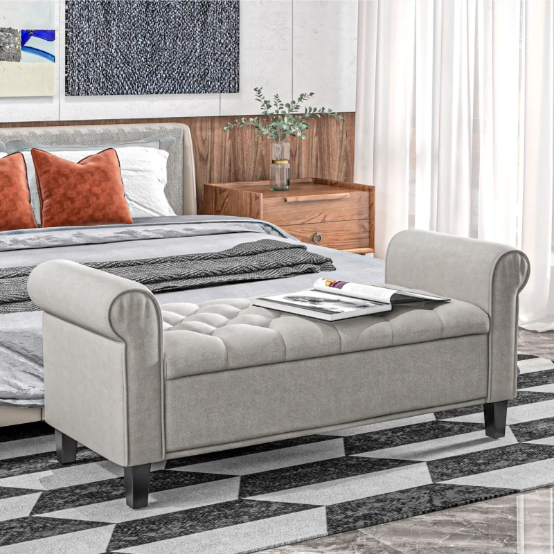Modern Velvet Storage Ottoman Bench with Button Tufting for Bedroom and Living Room - Image 2