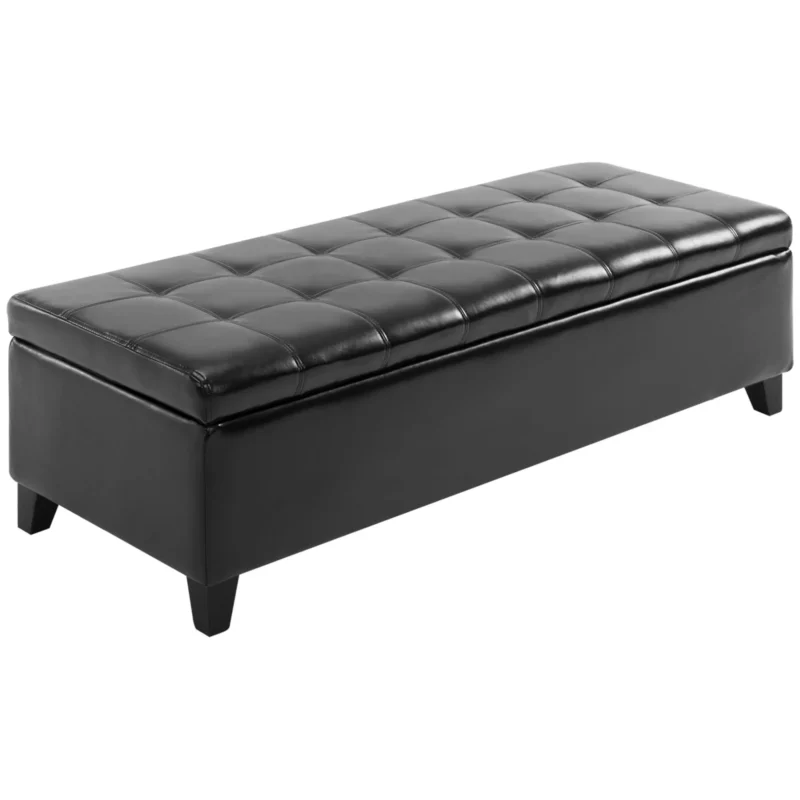 Modern Black Tufted Storage Ottoman Bench with Faux Leather Upholstery for Living Room - Image 3
