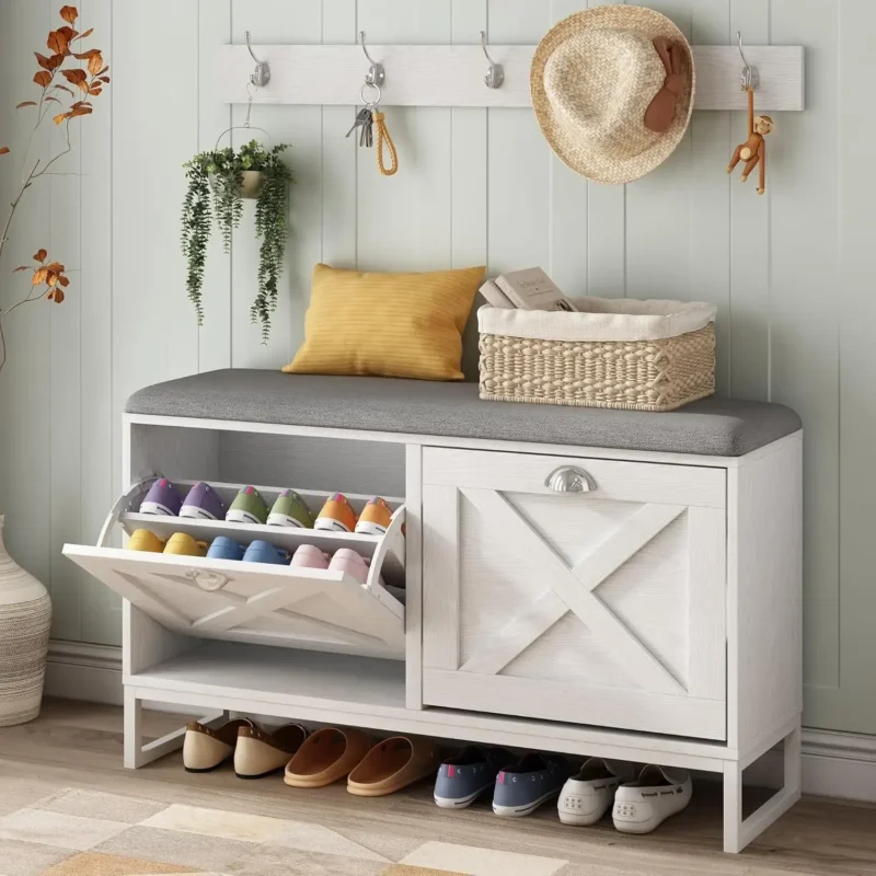 Modern Wood Entryway Bench with Shoe Storage and Coat Rack - Image 8