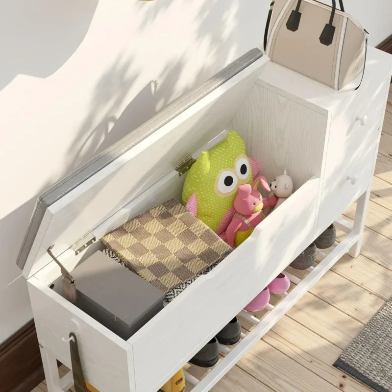 Modern Wooden Entryway Bench with Flip Top Storage and Drawers for Mudroom Organization - Image 3