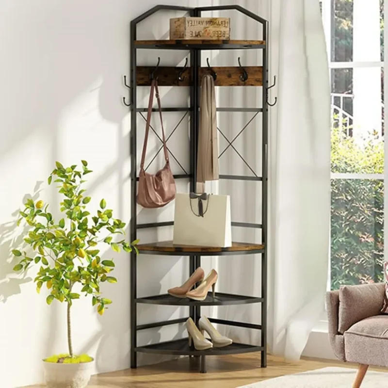 Modern Corner Hall Tree with Bench and Shoe Storage for Entryway Organization