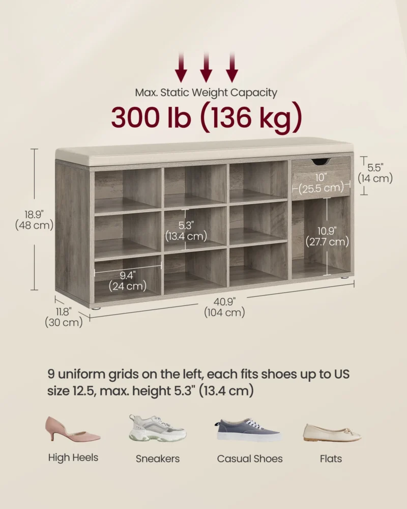 Modern Wooden Entryway Storage Bench with Cushion and Drawer for Living Room - Image 6