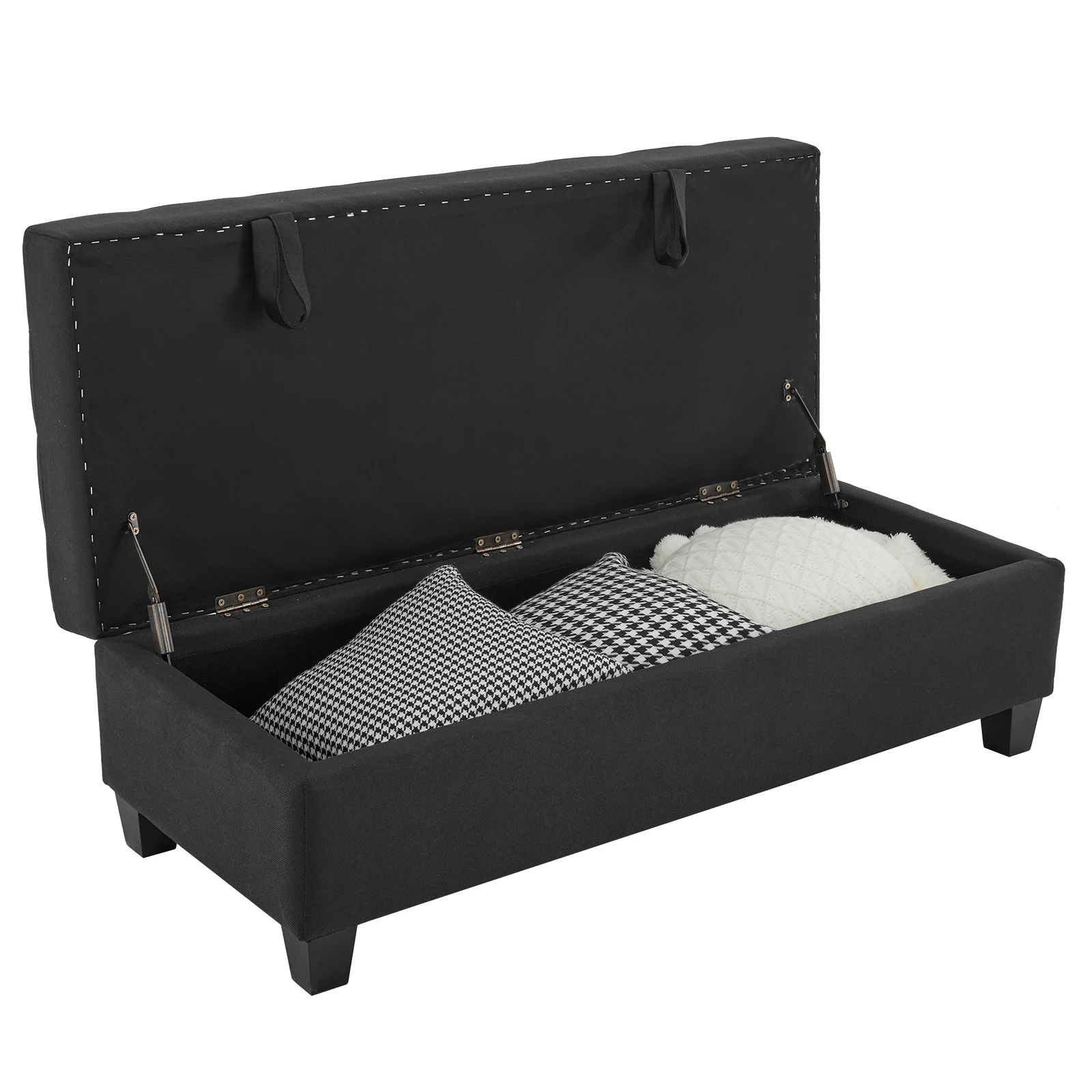 Tufted storage ottoman bench combining rustic elements with upholstered comfort