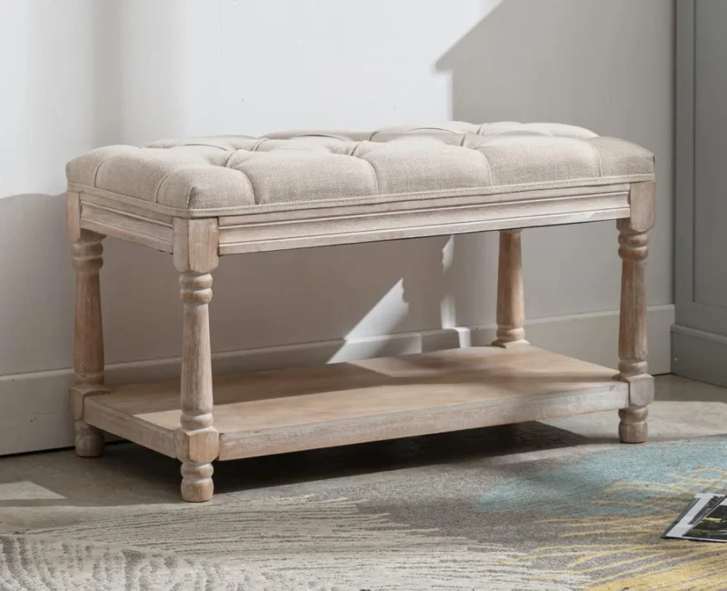 Modern Tufted Entryway Storage Bench with Shoe Rack for Hallway and Bedroom - Image 3