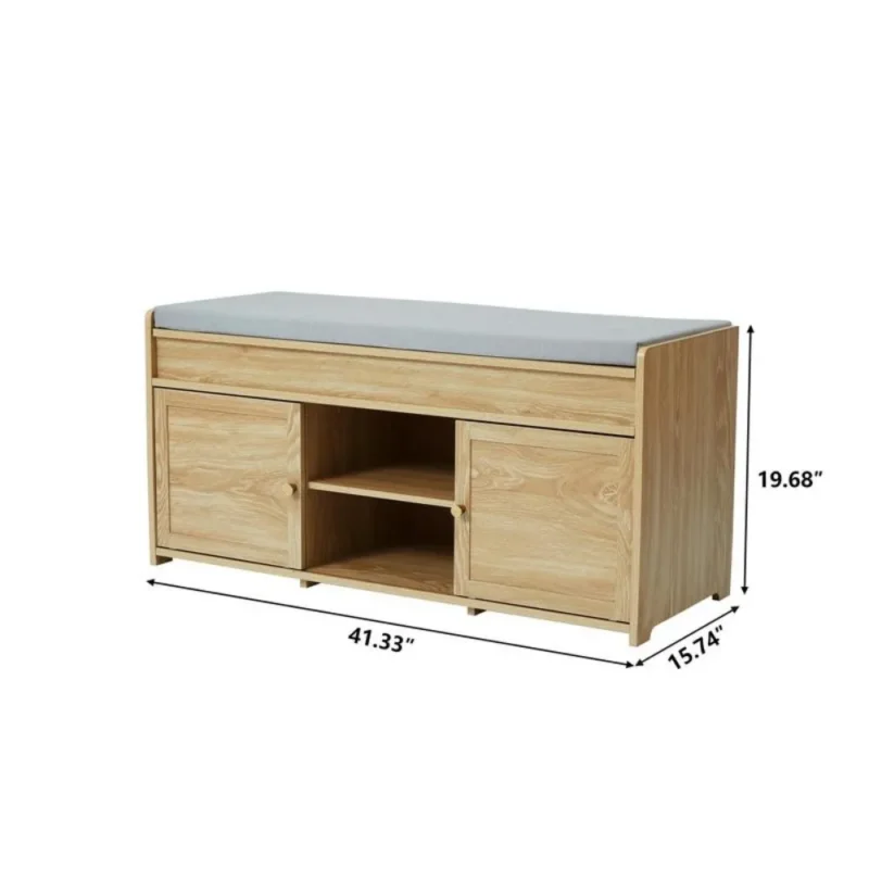 Transitional Storage Entryway Bench with Sliding Doors and Hidden Compartment for Hallway and Bedroom - Image 3