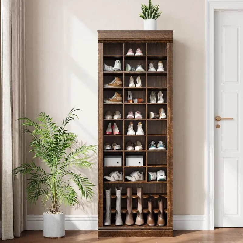 Modern 10-Tier Tall Entryway Shoe Storage Cabinet with 27 Cubbies for Boots and Footwear - Image 2