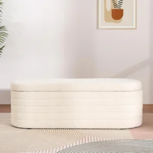 Modern Sherpa Upholstered Ottoman Storage Bench for Entryway and Living Room