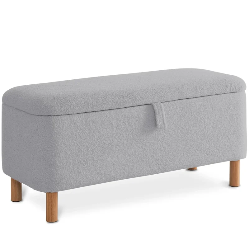 Modern Boucle Storage Ottoman Bench with Sherpa Upholstery for Bedroom and Entryway - Image 10