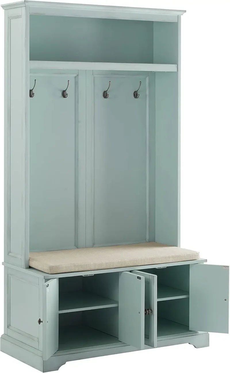 Vintage Hall Tree Bench with Coat Hooks and Shoe Storage for Entryway Organization - Image 3