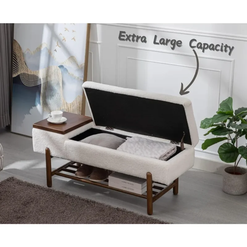 Modern Upholstered Sherpa Entryway Bench with Shoe Storage for Living Room and Bedroom - Image 3