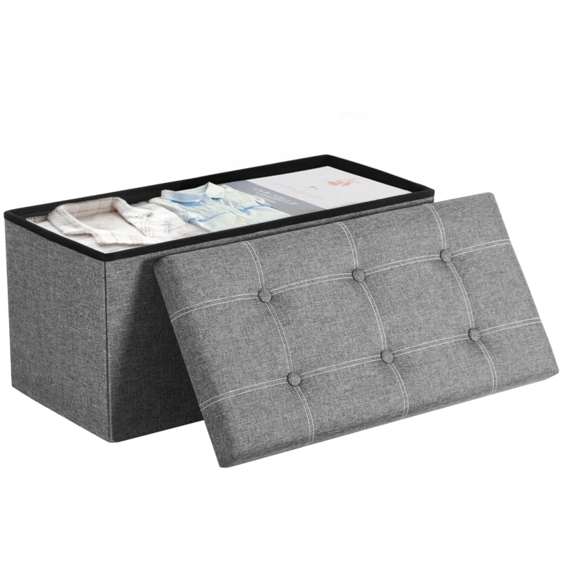 Modern Folding Storage Ottoman Bench with Linen-Look Fabric for Entryway and Living Room - Image 7