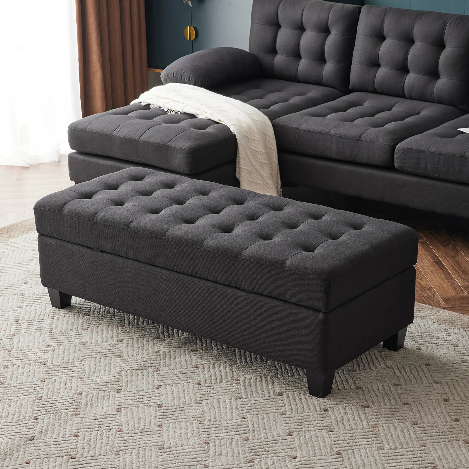 Versatile minimalist ottoman bench with hidden storage for living room organization