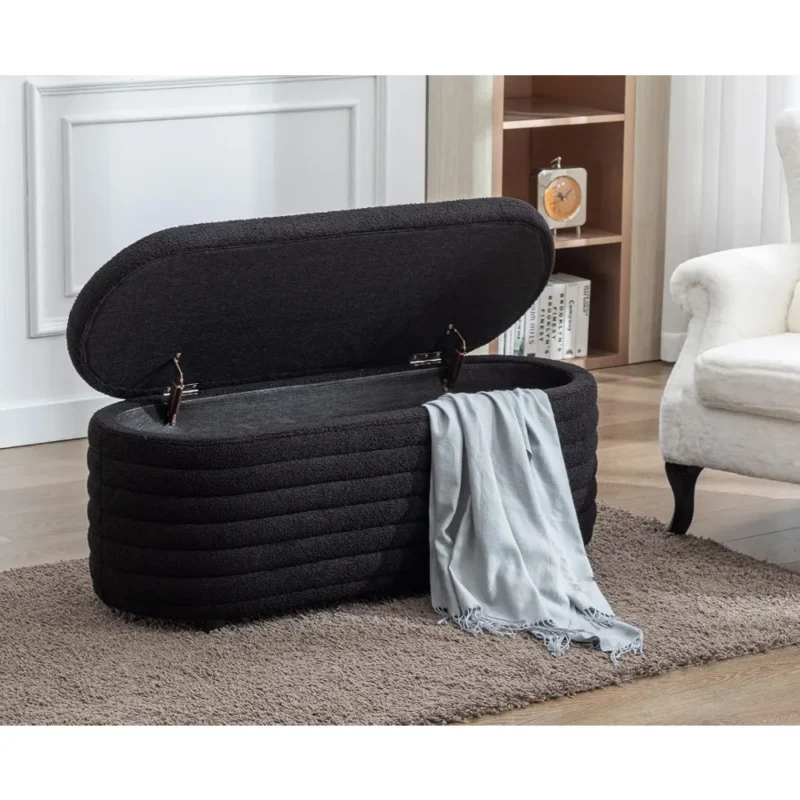 Modern Faux Fur Upholstered Storage Bench with Ottoman for Entryway and Living Room - Image 3