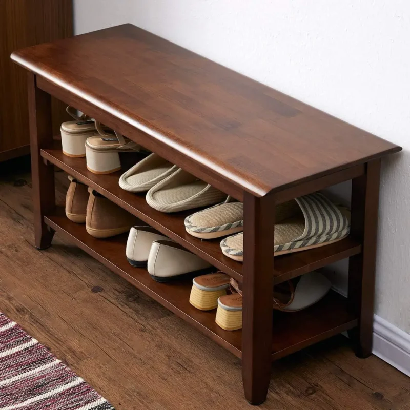 Modern Rubberwood Entryway Bench with Shoe Storage for Hallway and Mudroom - Image 9