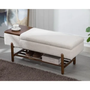 Modern Upholstered Sherpa Entryway Bench with Shoe Storage for Living Room and Bedroom