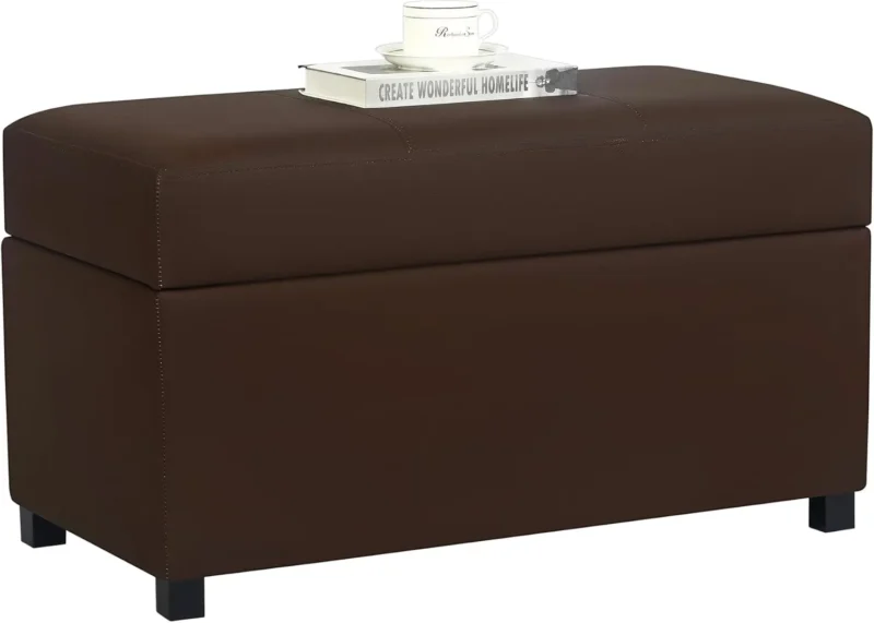 Classic Brown Leather Storage Ottoman Bench with Hidden Storage for Living Room and Entryway - Image 7