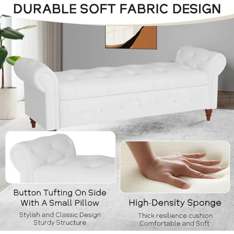 Elegant Tufted 63-Inch Upholstered Storage Bench with Rolled Arms for Bedroom Entryway - Image 6