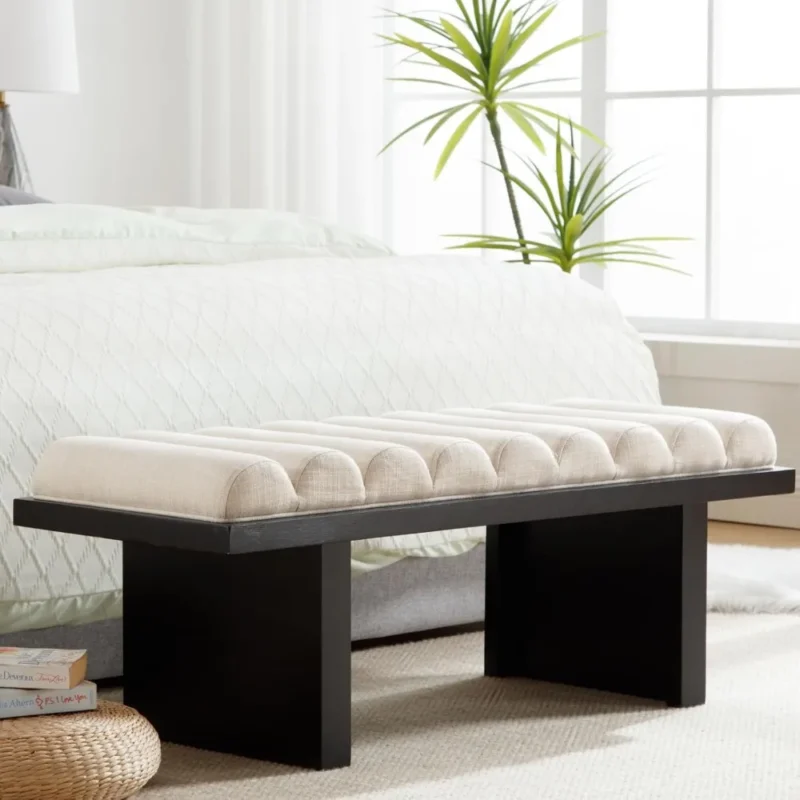 Modern Upholstered Entryway Bench with Cylindrical Cushion for Bedroom and Hallway
