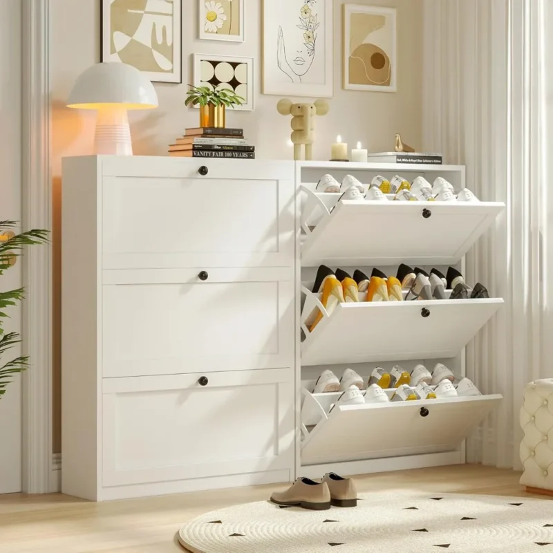 Modern Vertical Shoe Cabinet with 3 Flip Drawers and Adjustable Shelf for Entryway - Image 3
