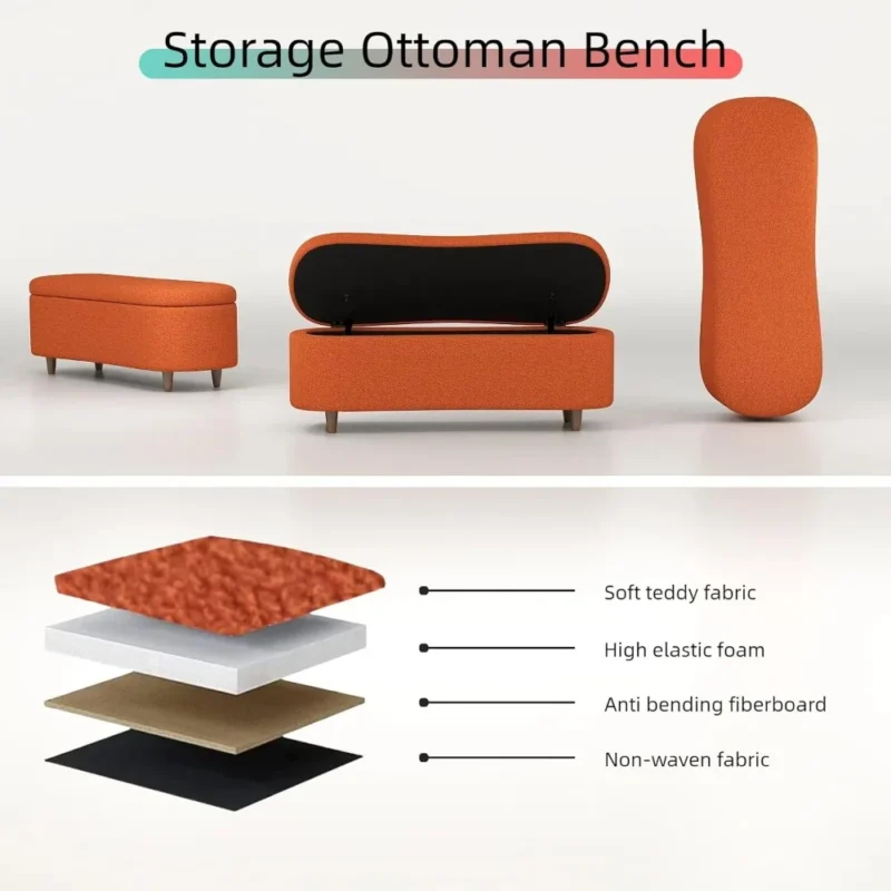 Modern Oval Storage Ottoman Bench with Teddy Fabric for Living Room and Bedroom - Image 6