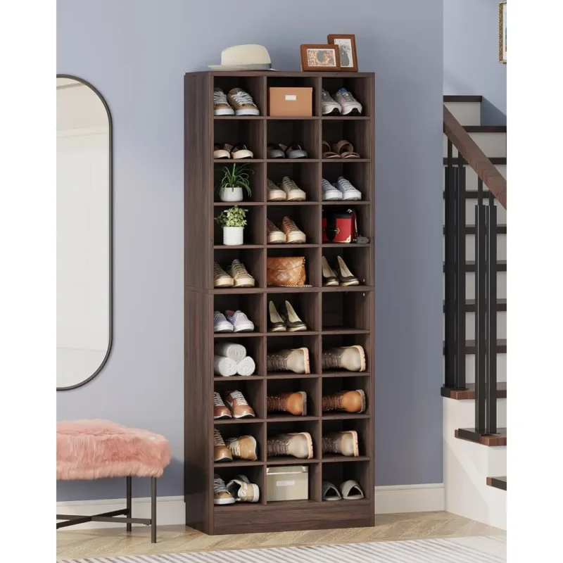 Modern Espresso 10-Tier Shoe Cabinet with 30 Cubbies for Entryway and Closet - Image 2