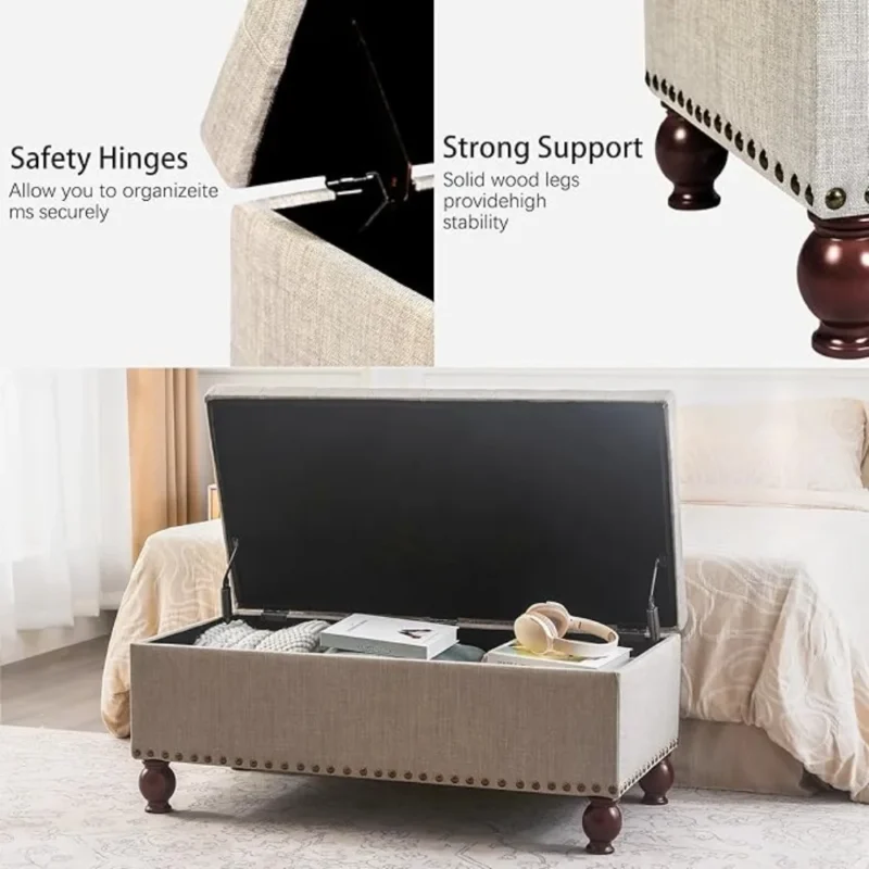 Contemporary Linen Storage Ottoman Bench with Hinged Lid for Bedroom and Living Room - Image 4