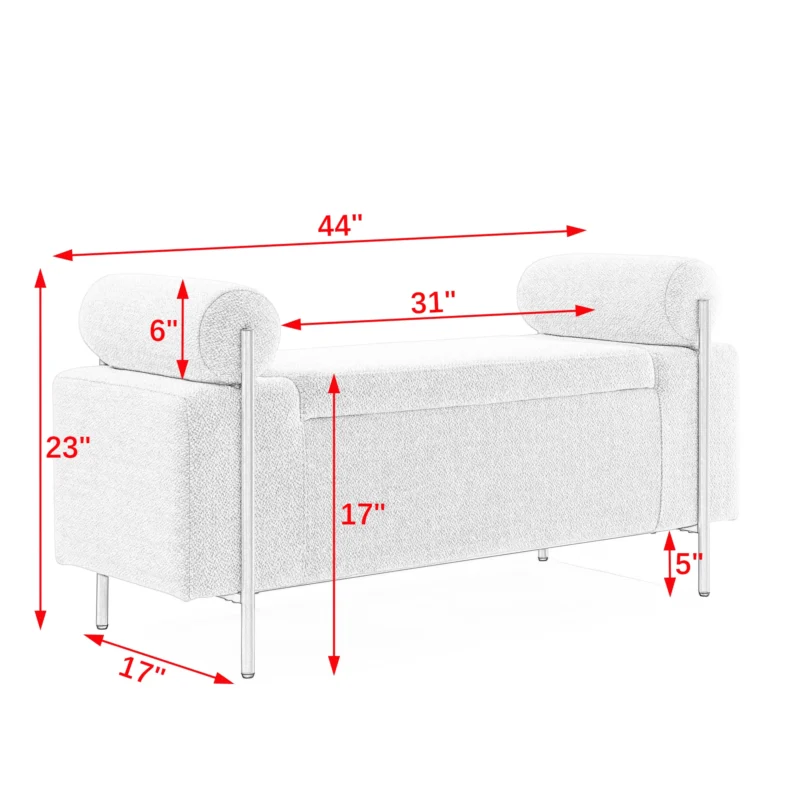 Modern Upholstered Linen Storage Bench with Cylindrical Arms for Entryway and Living Room - Image 6