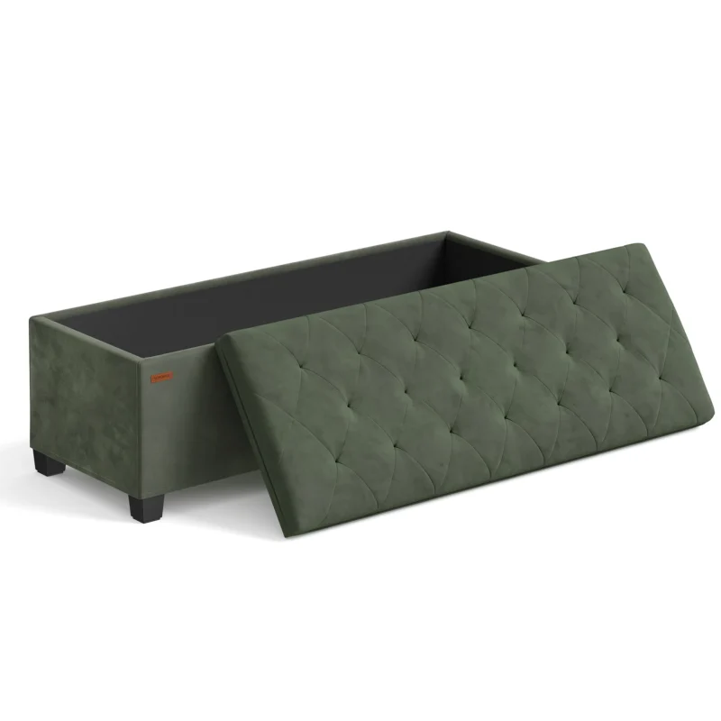 Modern Velvet Storage Ottoman Bench with Wooden Legs for Entryway and Bedroom - Image 8