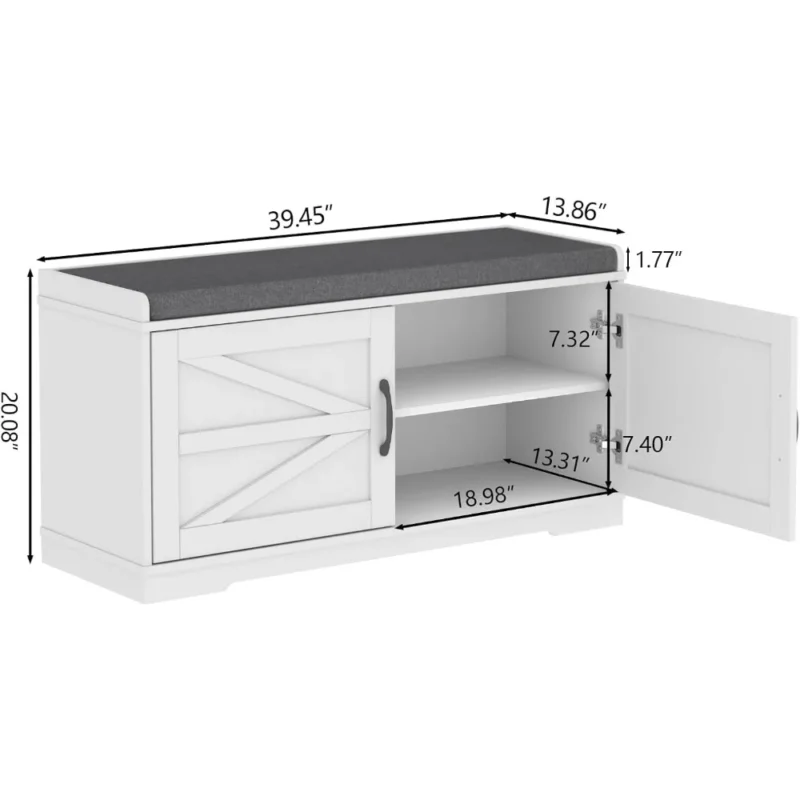 Farmhouse Wood Entryway Bench with Padded Seat and 2-Tier Shoe Storage - Image 2