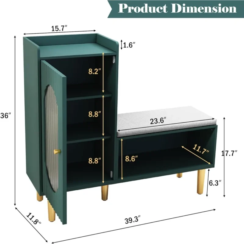 Modern L-Shaped Entryway Bench with Storage Cabinet and Padded Seat - Image 2