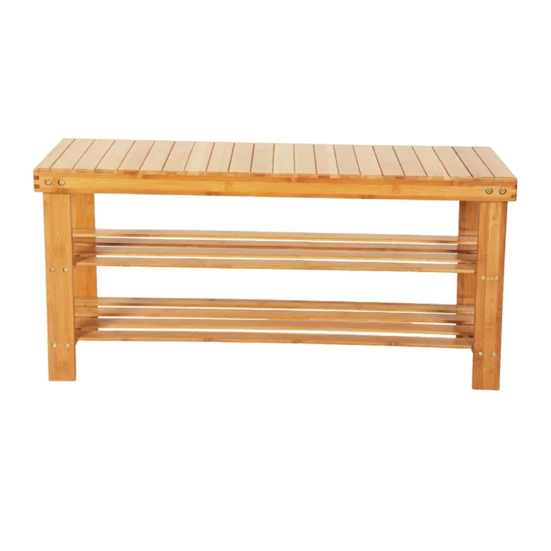 Rustic Wooden 3-Tier Entryway Bench with Shoe Storage for Hallway and Closet - Image 3