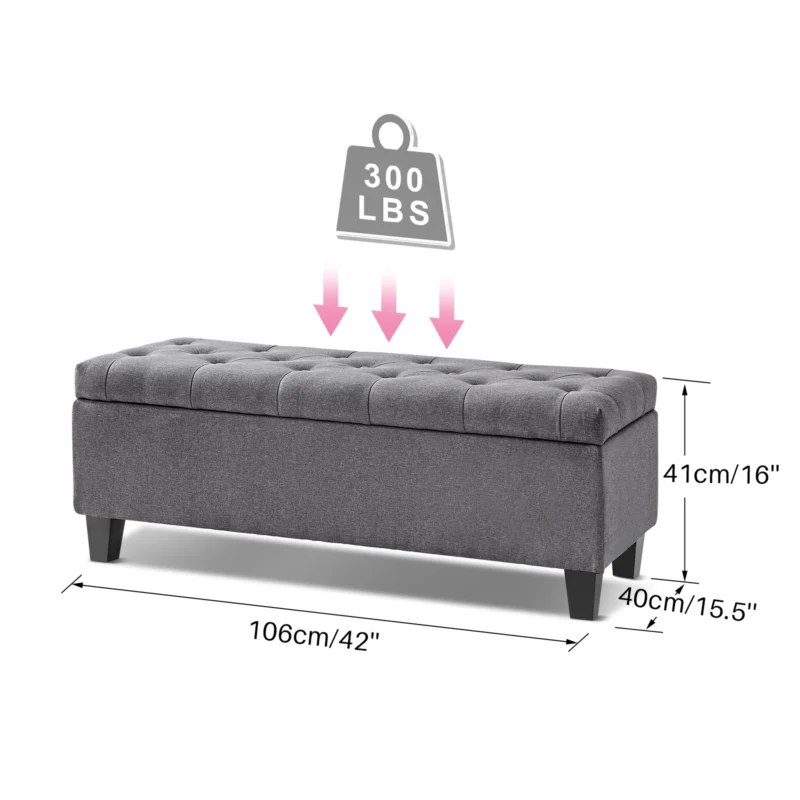 Modern Upholstered Storage Ottoman Bench with Safety Hinge for Entryway and Bedroom - Image 6