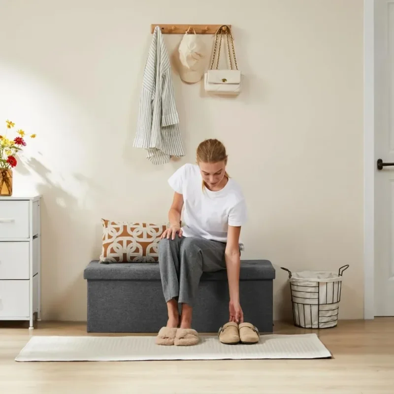 Modern Grey Fabric Storage Ottoman Bench with Large Capacity Hidden Storage for Living Room - Image 3
