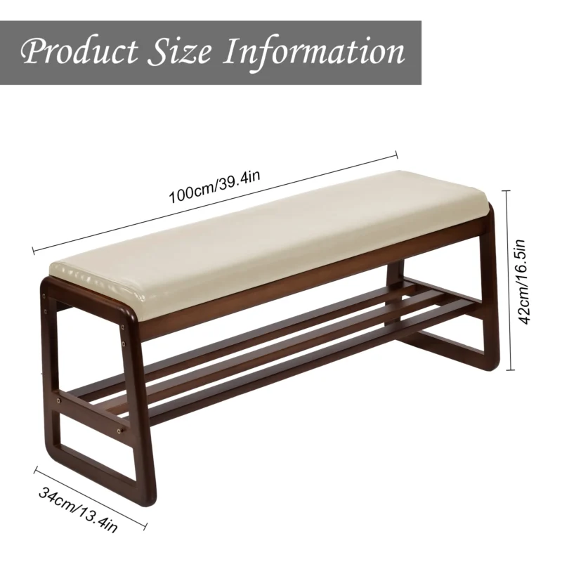 Modern Wood Entryway Bench with Cushioned Seat and Shoe Storage Rack for Hallway - Image 2