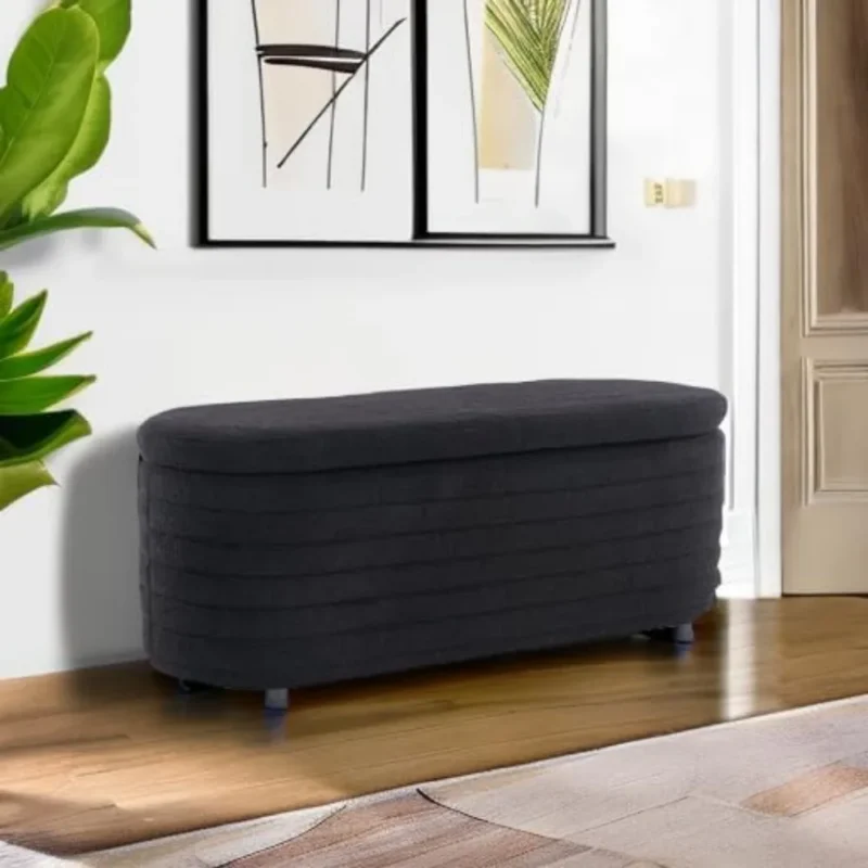 Modern Faux Fur Upholstered Storage Bench with Ottoman for Entryway and Living Room - Image 6